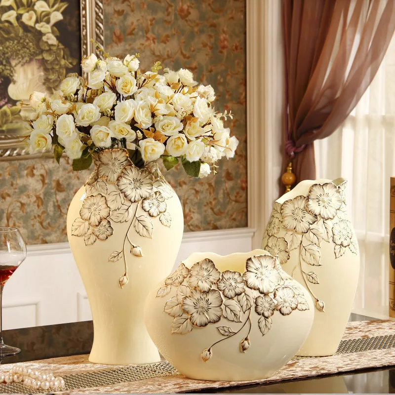 

Ceramic three-piece ornaments, home living room decorations, luxury dining table flower arrangers, creative, simple, modern