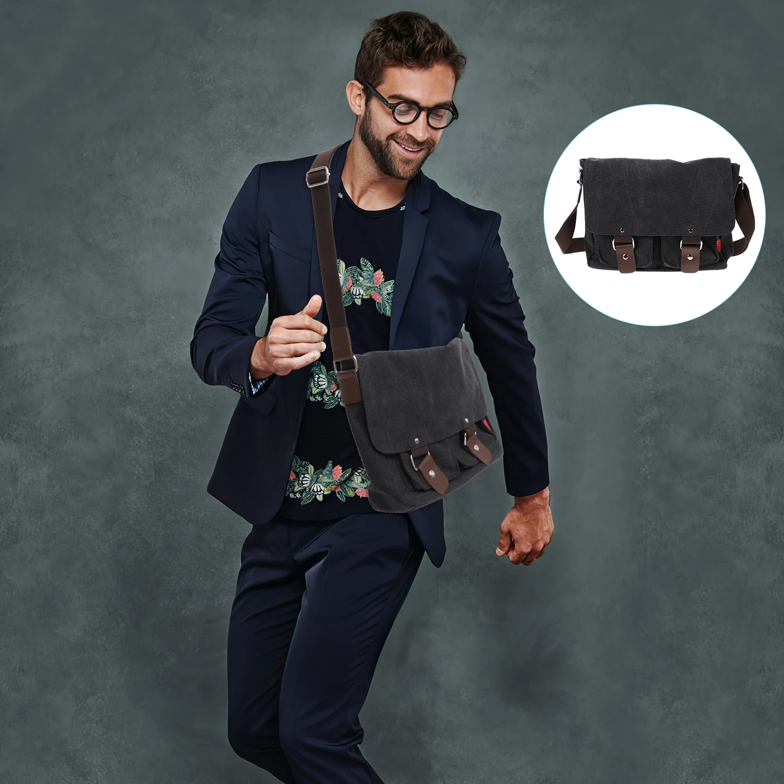 

Vintage Men Canvas Shoulder Bag Crossbody Messenger Pu Large Adjustable Strap 145Cm Coffee Color For College Work Travel Laptop
