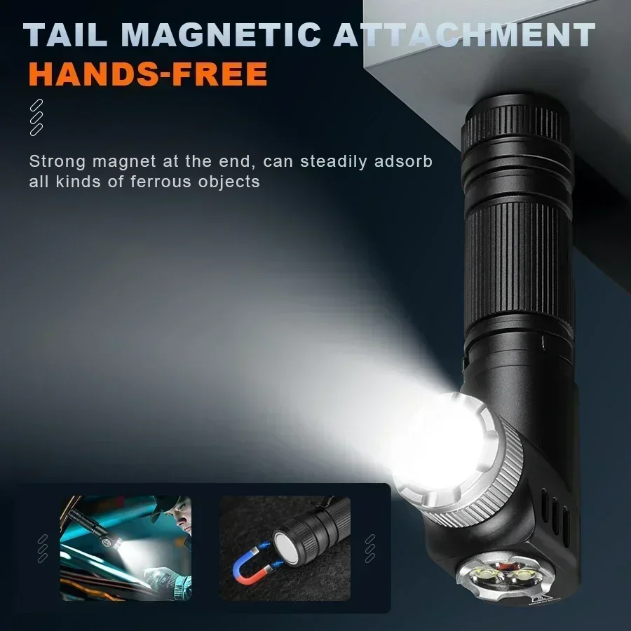 LONGRIVER F30X Rotating Flashlight 2000LM SST40 Powerful Light USB Rechargeable Torch for Outdoor Camping Magnetic Work Light