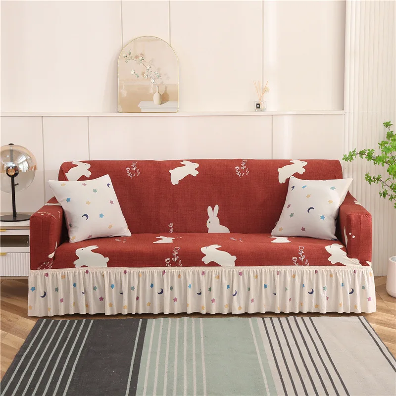 

Sofa Cover with Skirt AB Double Spelling Version Cloth Art Sofa Cover Elastic All-inclusive Sofa Covers Available In All Seasons