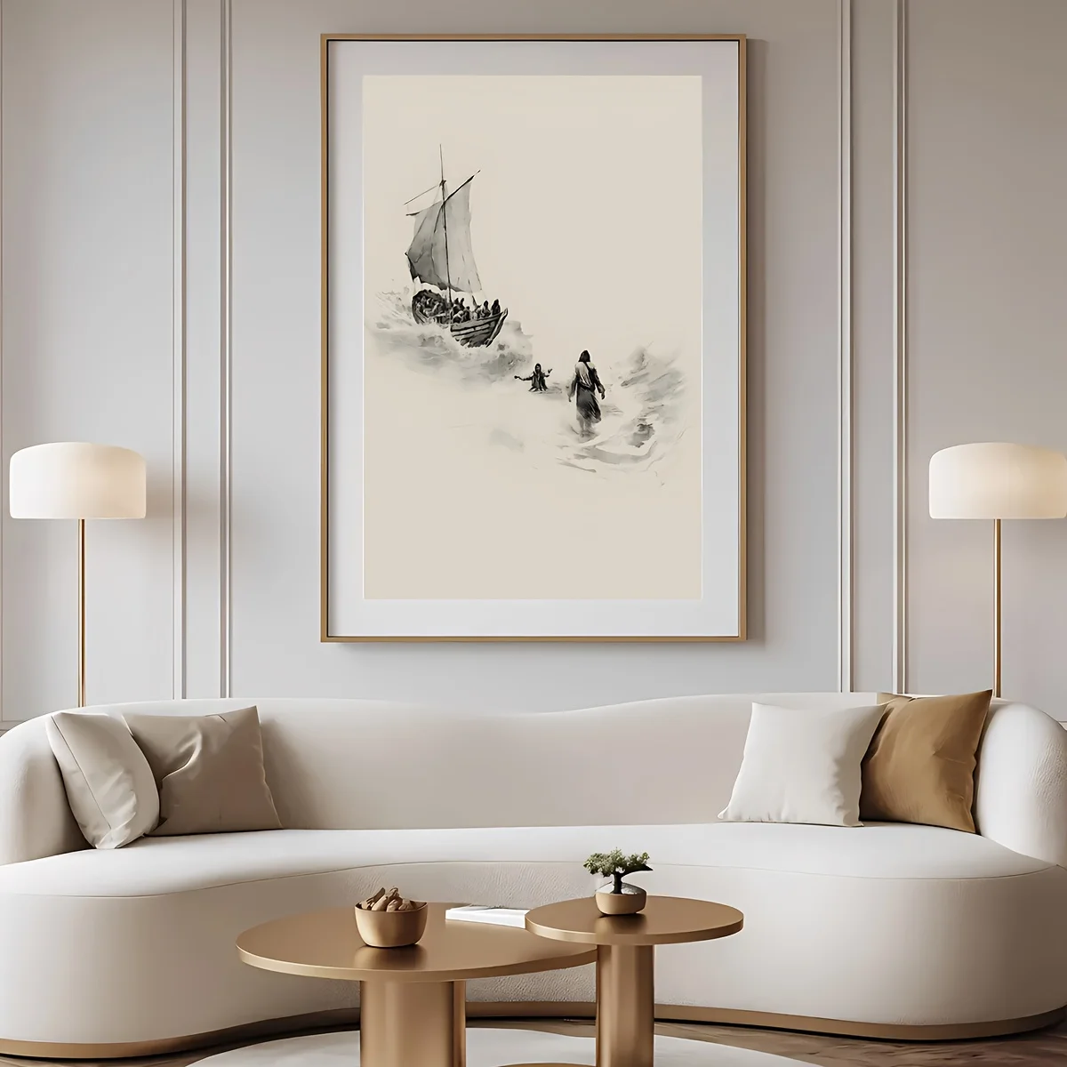 2D Flat, 2D Flat, 1pc Frameless Peter Walk on Water Christian Poster, Boho Minimal Canvas Painting, Creative Wall Art, Birthd