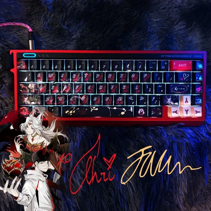 Original PBT Custom Ahri Themed Faker Hall of Fame Keycaps PC Gaming Mechanical Keyboard Collectible Gifts Accessories Keycaps