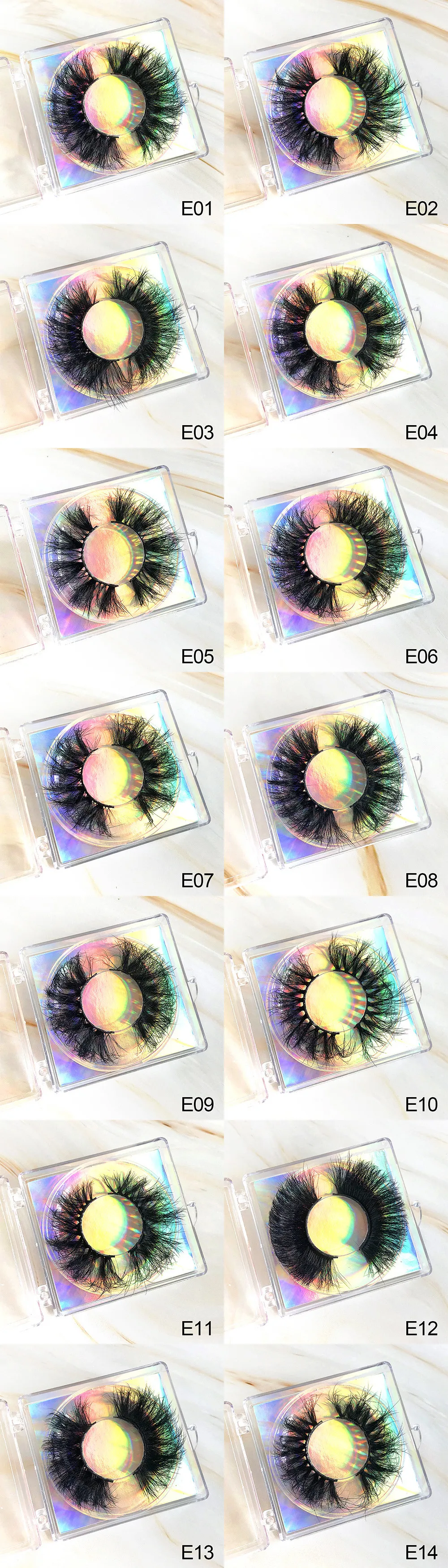 20/30/50 Pairs Messy 22-25mm Fluffy Mink Lashes Square Boxes Package Soft Handmade Cruelty Free Fake Eyelashes Wholesale Mekeup