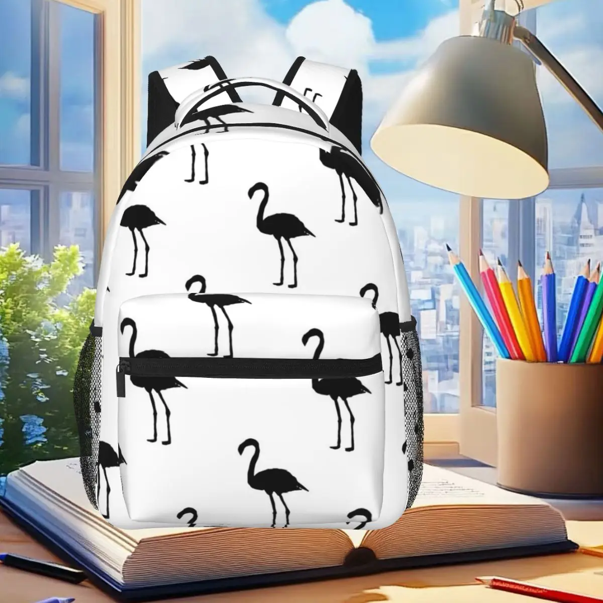 

Monochrome Flamingos Student Backpack School Bag Hiking Travel Daypack for Boys Girls Fashion Bookbag Shoulder Bags