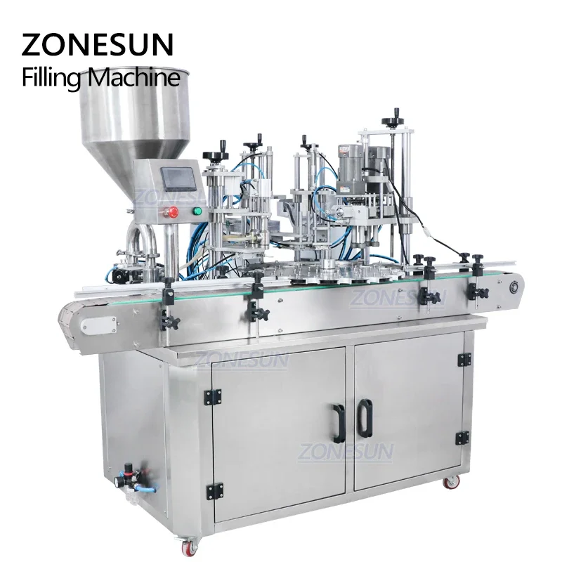 ZONESUN Custom Full Automatic Cream Paste Beverage Juice Bottle Vial Filling And Capping Machine for Cosmetic