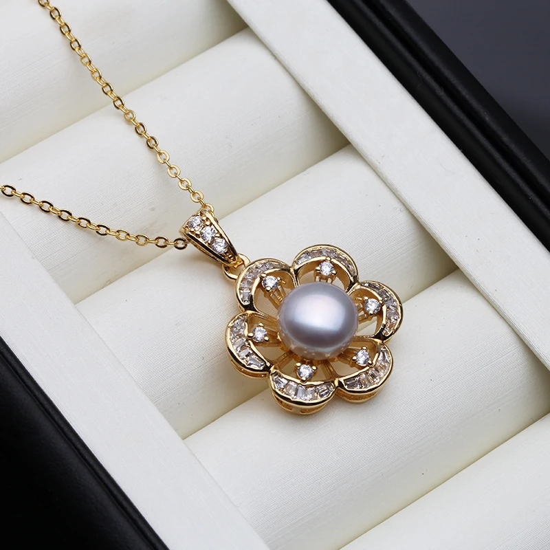 

Real Freshwater Natural Pearl Pendant For Woman,Gold Plated Pearl Necklace Wife Mother Daughter Birthday Gift White Grey Black