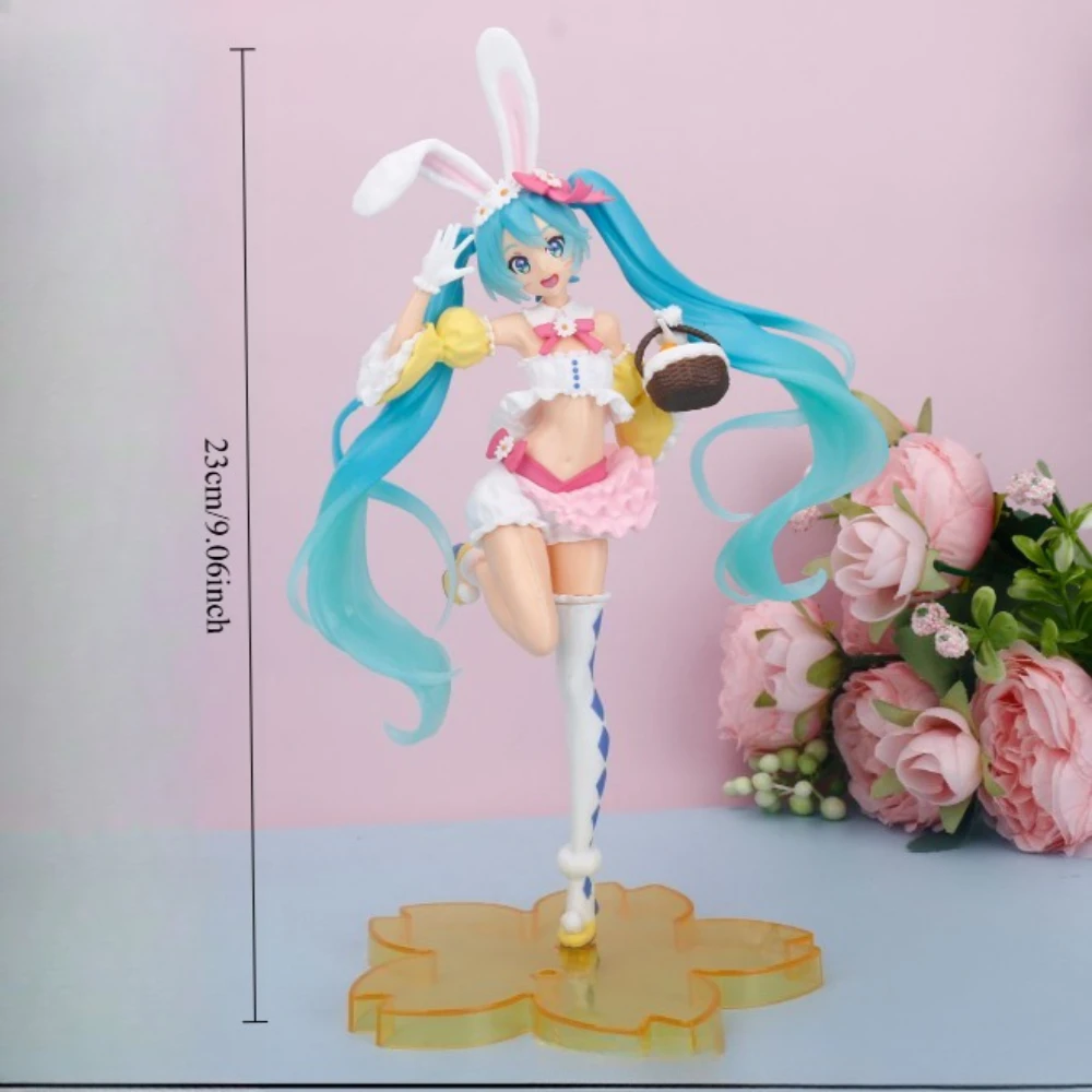 23CM Hatsune Miku Anime Figur Kawaii Pvc Modell Puppe Action-figuren Kaninchen ohren Sammeln ornamente Weihnachten Spielzeug geschenke