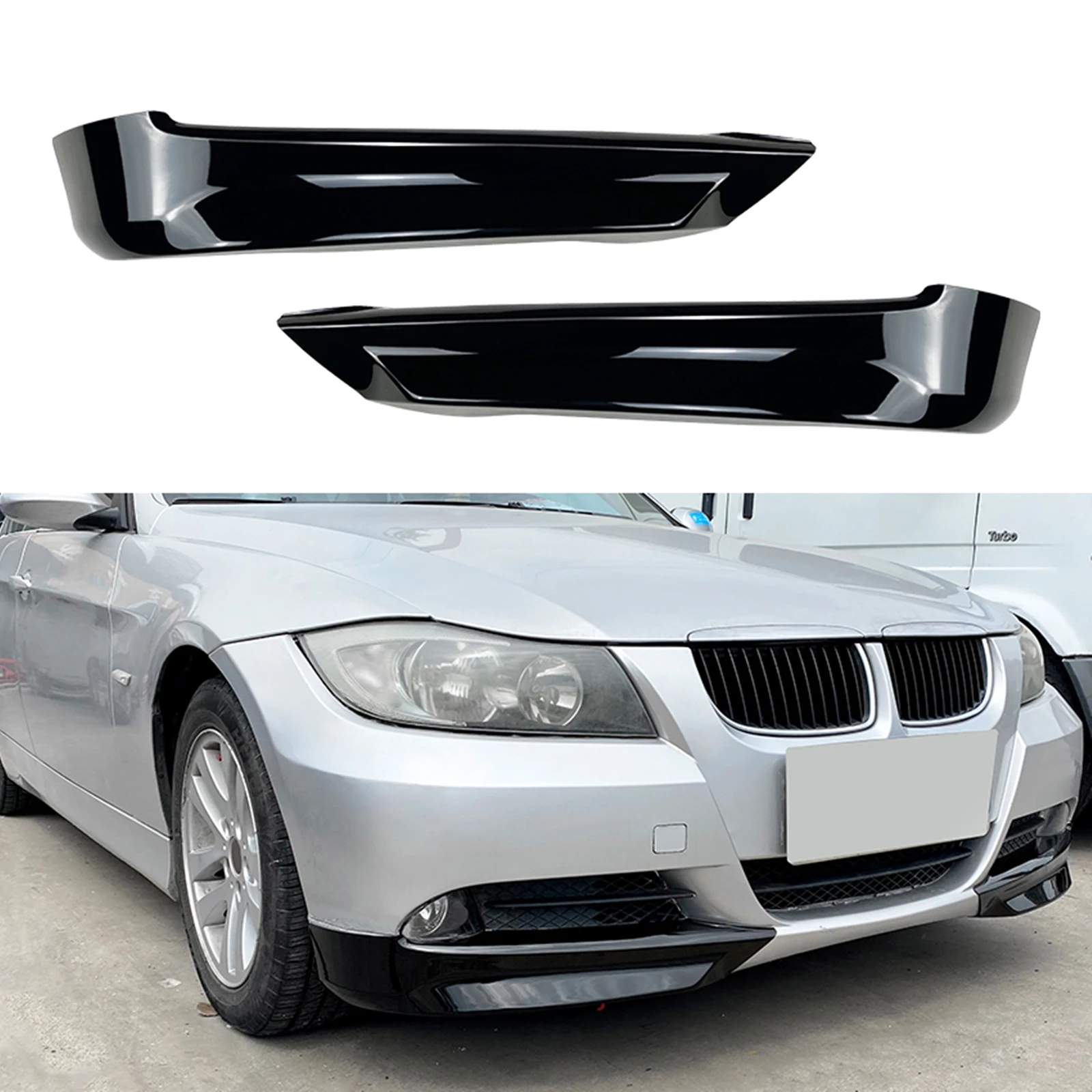 

Front Bumper Side Splitter Spoiler Lip Cover Kit For BMW 3 Series E90 E91 320i 325i 330i 2005-2008 Sedan Base Model Pre-facelift