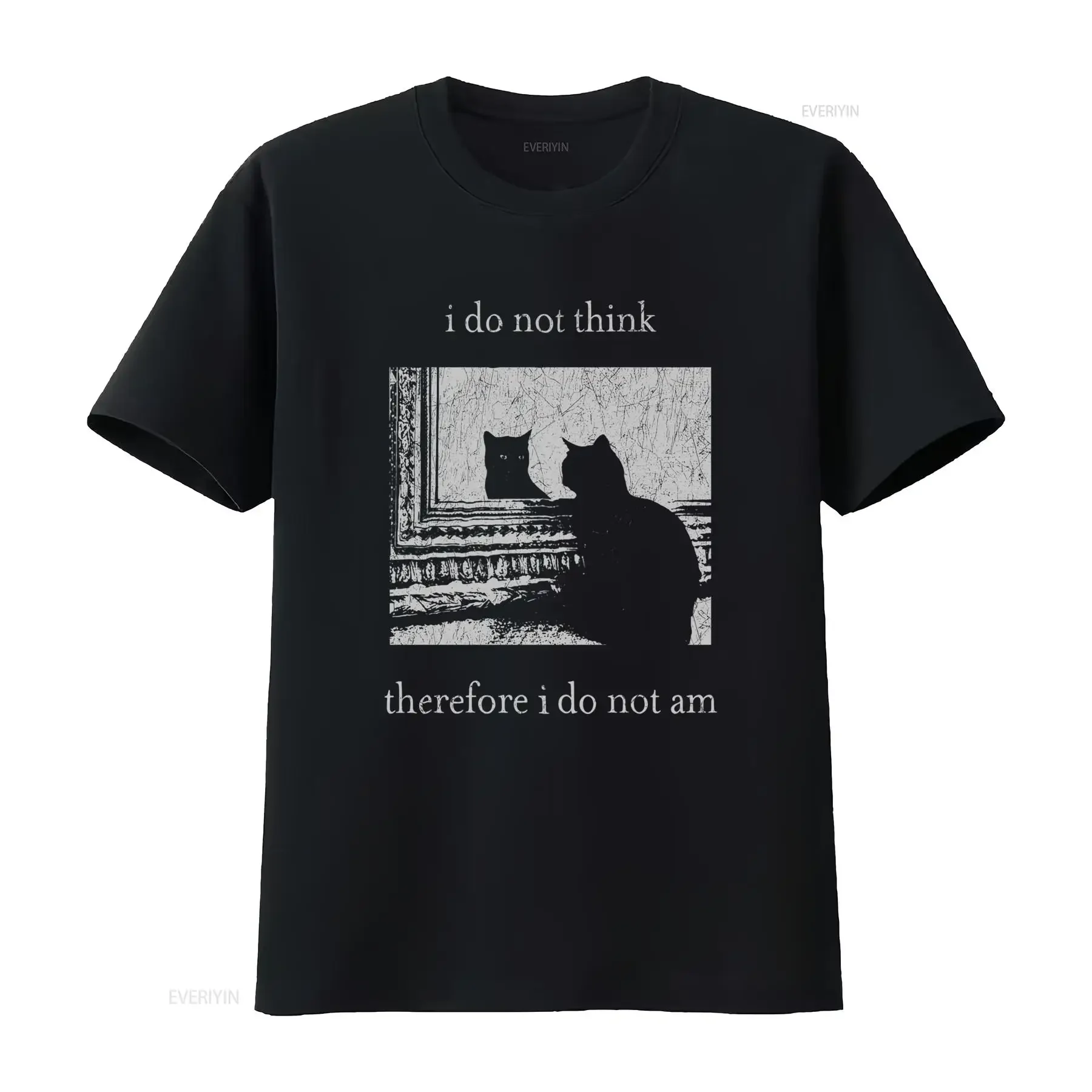 Men'S Funny Cat I Do Not for THINK Therefore Am Slogan T Shirt Gothic Punk Emo Style with Print Round Neck Casual Attire