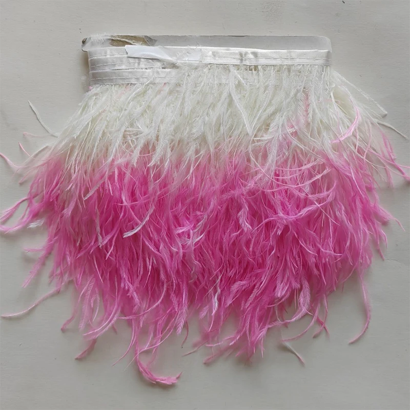 

1meter Pink Ombre Ostrich Fringe Trim Millinery Carnival Feathers, 4-6" 10-15cm Height, Pink+White TWO TONE OSTRICH Fringe,