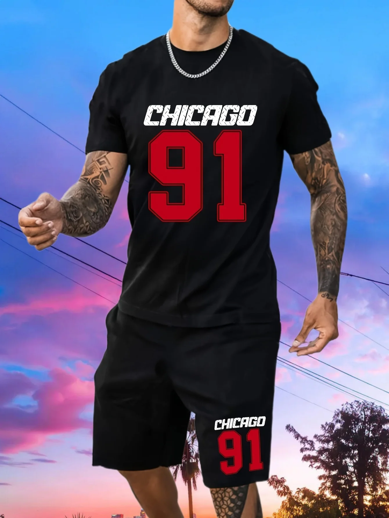 

Short Sleeved Shorts Summer Set Men's T-shirt Trendy Number 23 Print Round Neck Men's Set Trendy Handsome Sports Two-piece Set