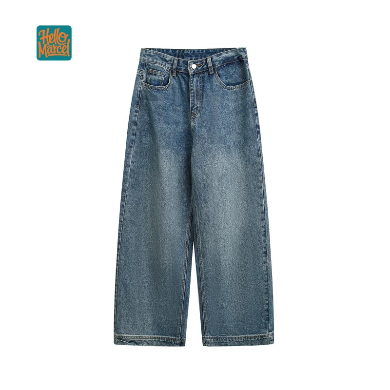 HELLOMARCEL EU US Size Luxury Quality Jean Pants Street Wear Autumn Washed Men Vintage Distressed Straight Casual Trousers