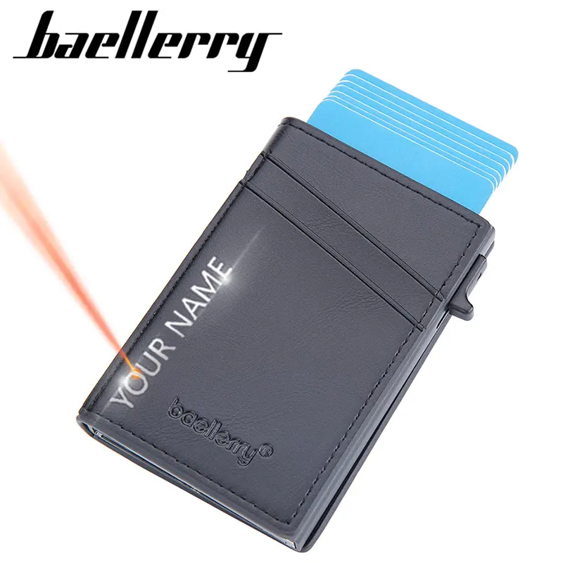 

Baellerry RFID Card Holder Men Wallets Free Name Engraving Short Slim Male Purses Simple Mini Men's Wallet Popup Card Clips