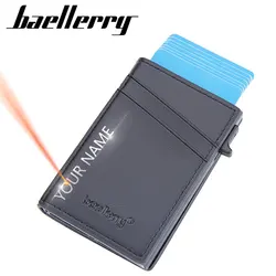 Free Name Engraving New RFID Card Holder Men Wallets Short Slim Male Purses Simple Mini Men's Wallet Popup Card Clips