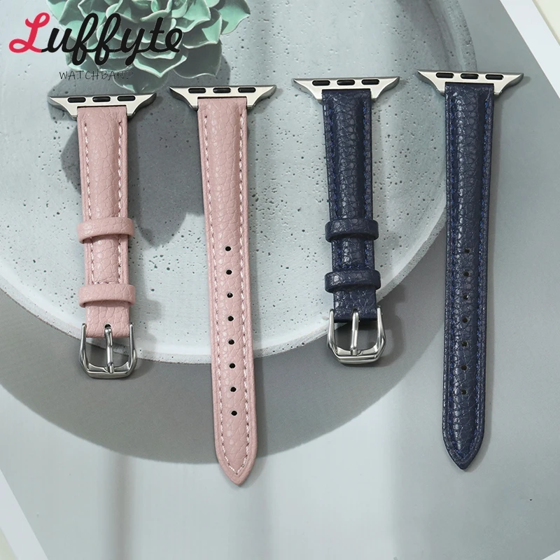 

Cute Girl's Slim Leather Smartwatch Strap for Apple Watch Bands 38/40/41/42/44/45/46/49mm for Iwatch 1-10 SE Ultra 2 Wrist Belt