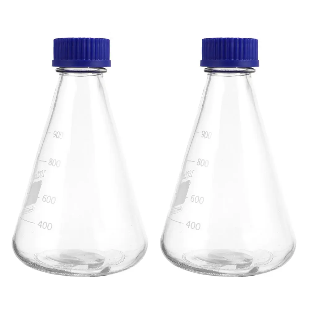 

2Pcs Laboratory Conical Reagent Bottles 1000Ml Glass Erlenmeyer Flasks Clear Scale Accurate Measurement for Science Education