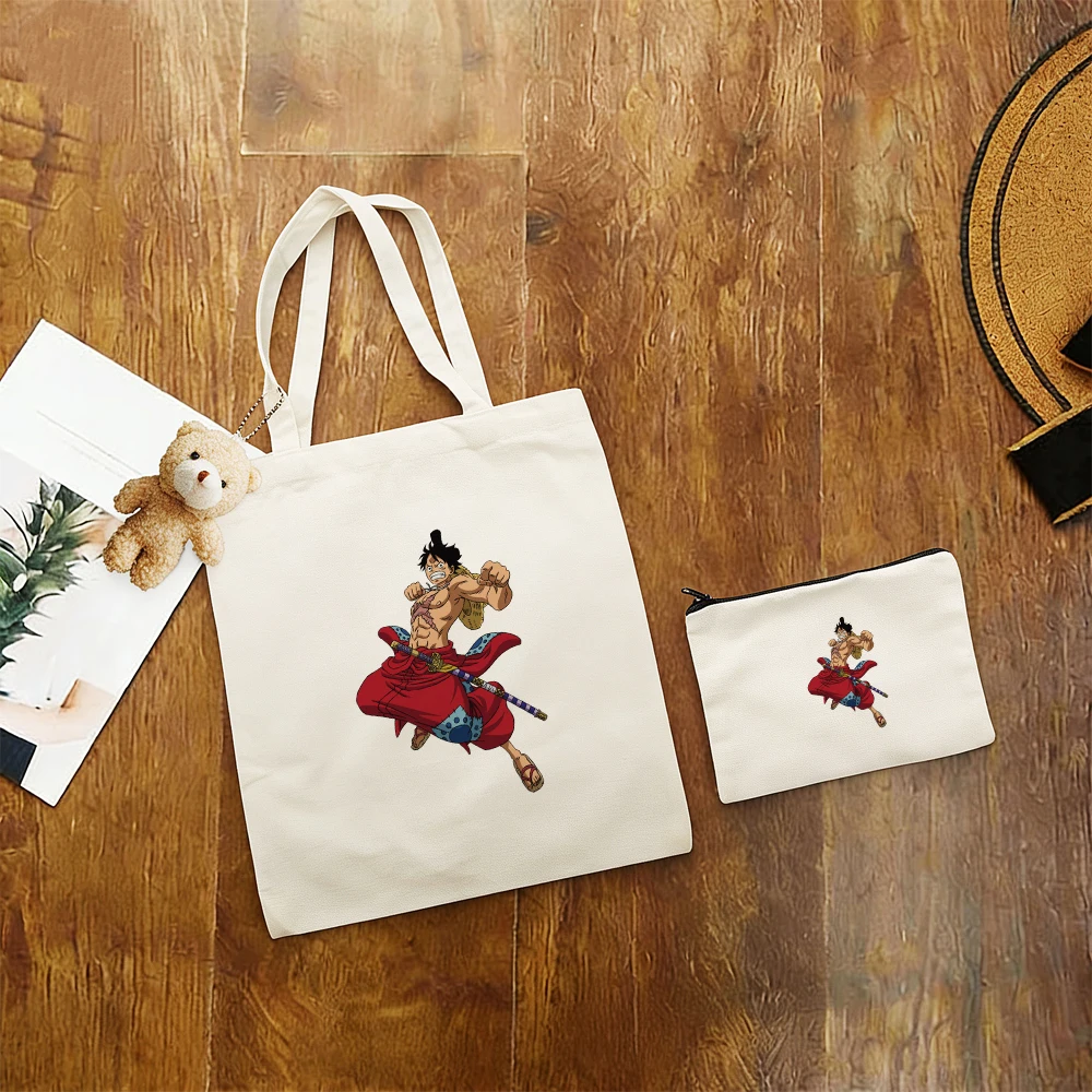 Kawaii 3pcs/set Tote Wallet Fans Casual Student Shopping Handbag Canvas Bag Wanted Main Characters Design Large Capacity