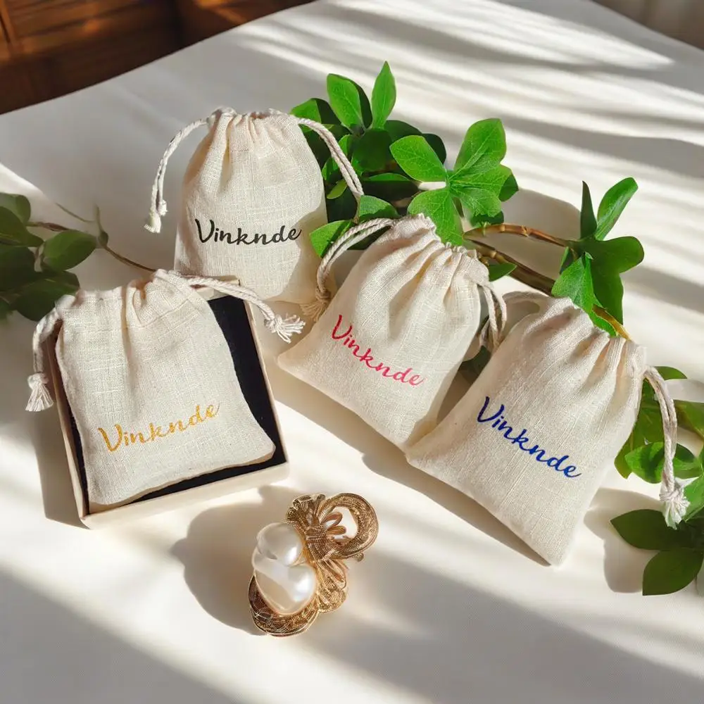 

New Personalized Luxury Cotton Drawer Jewelry Bag Canvas Muslin Gift Pouches Perfume Ring Cosmetic Headset Phone Case Organizer