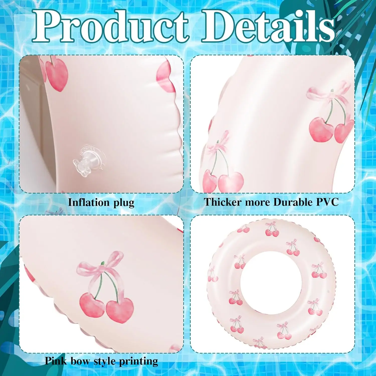 2 pièces rose arc gonflable piscine flotteur nœud cerise flotteurs piscine Tubes gonflage anneau de natation été en plein air plage eau flotteur