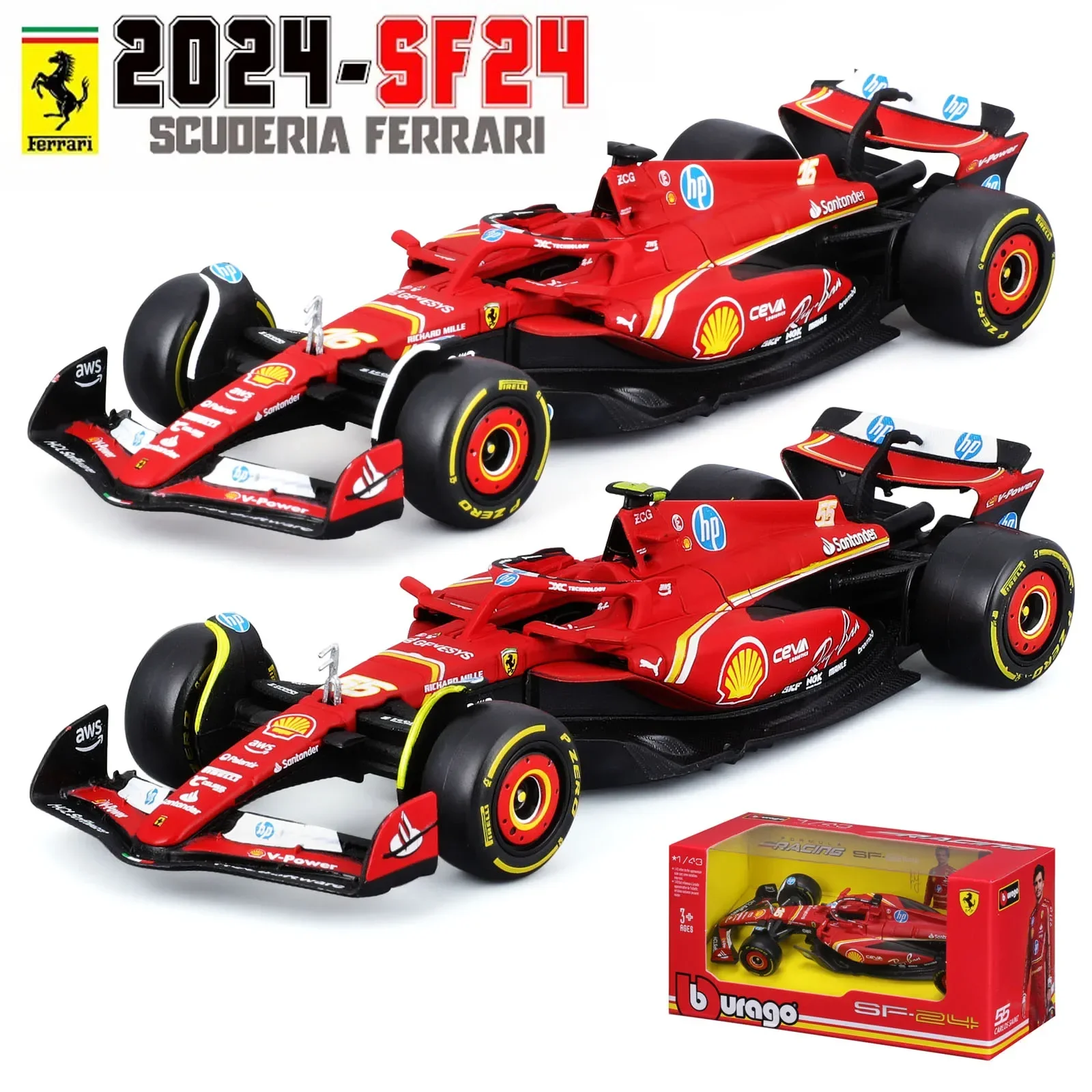 

Модель автомобиля Bburago 1:43 Ferrari SF24 F1 2024, сезон 16 # Леклерк 55 # Роскошный автомобиль Sainz из сплава, литая под давлением формула, гоночная игрушка в подарок