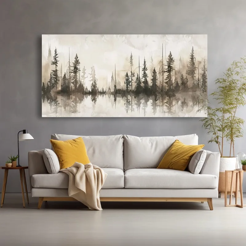 Misty Pines Modern Abstract Canvas Wall Art Frameless Landscape Painting with High-Quality Print Home Decor Landscape Decor Art