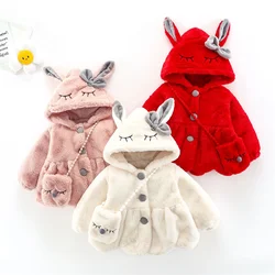 1 2 3 Years Baby Girls Jacket Cute Rabbit Autumn Winter Warm Fashion Plush Princess Coat Christmas Birthday Gift Kids Clothes