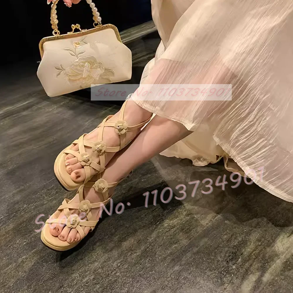 Flower Cross Strap Wedge Sandals Women Fashion Open Toe High Heels Ankle Strap Sandals Lady Sexy Elegant Casual Solid Slim Shoes image 2