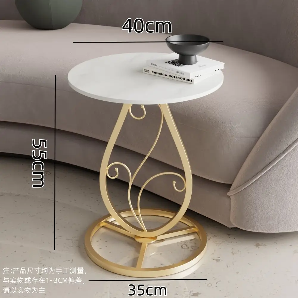 

Modern Simple Wrought Iron Corner Mesa Living Room Bedroom Bedside Side Cabinet Small House Stone Slab Metal Round Coffee Table