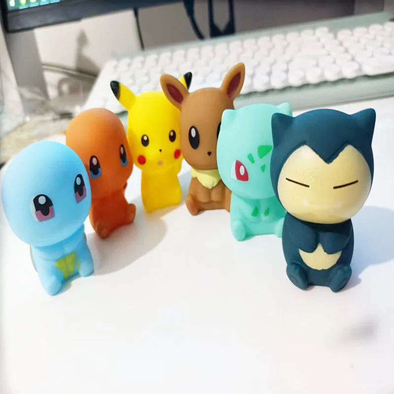 6 stks/set Pok é mon bad Speelgoed Pikachu Cartoon Model Pop Pinch en Sound Making Pok é mon Huisdier Ornament Set kinderen Gift Speelgoed