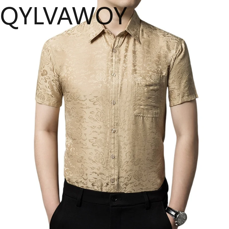 

QYLVAWOY 100% Real Mulberry Silk Shirts for Man Clothing Summer 2026 Fashion Short Sleeve Tops Men Casual Shirt with Pockets