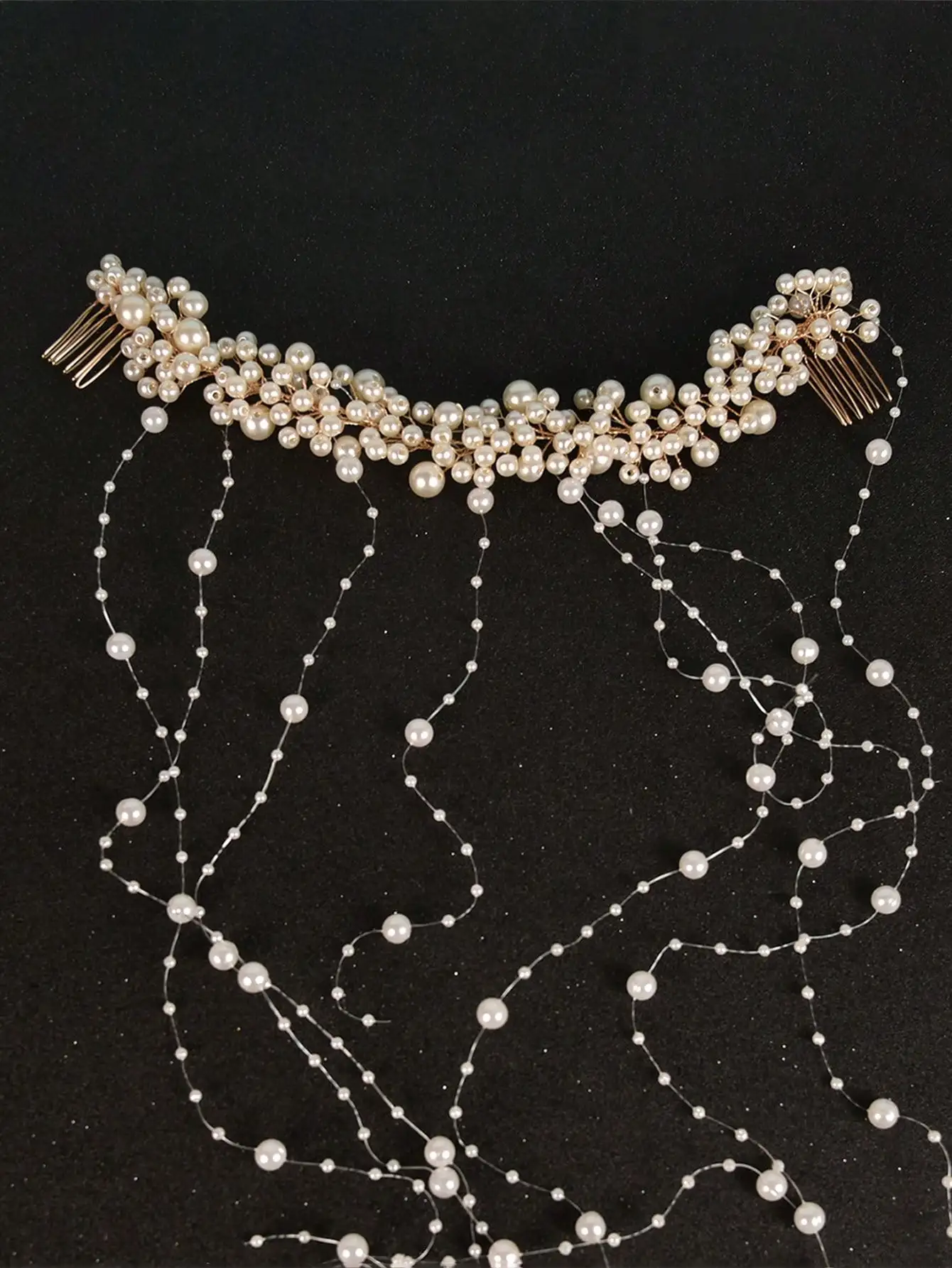 

Плетеная волнистая повязка на голову с жемчужными кисточками, свадебное украшение для волос, декоративная повязка, элегантный аксессуар для свадебной прически, ручная работа