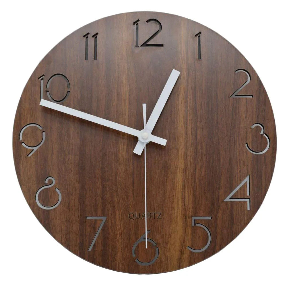 A20I 12 inch Vintage Arabic Numeral Design Rustic Country Tuscan Style Wooden Decorative Round Wall Clock