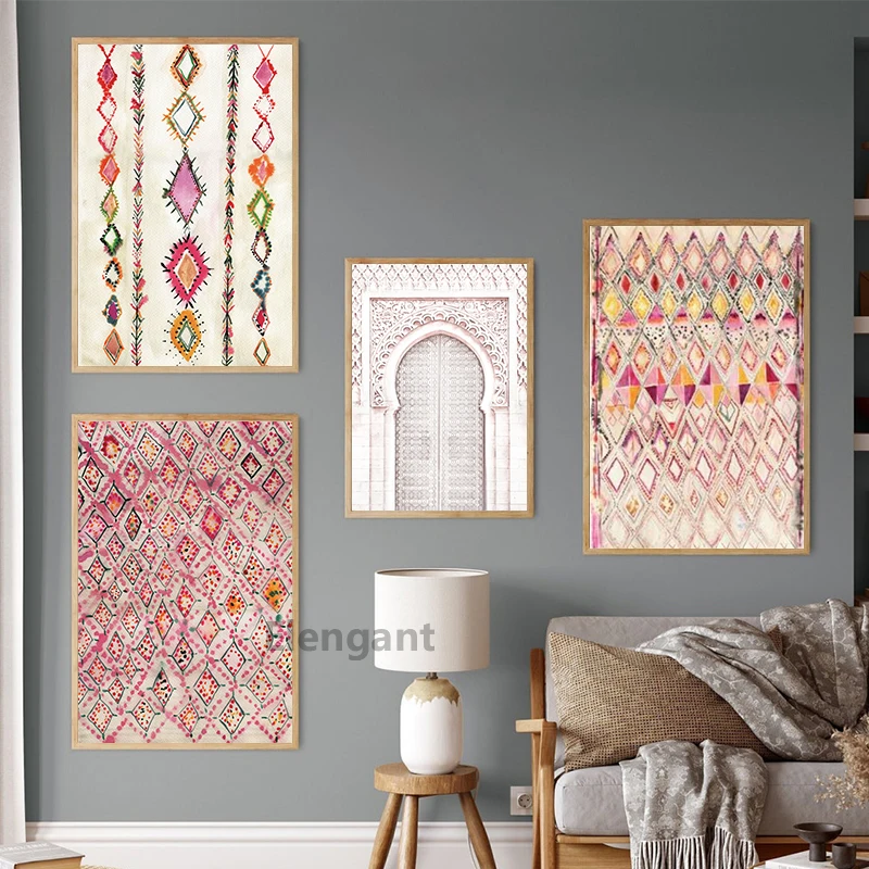 Moroccan Wall Art Canvas Print Marrakesh Architecture Poster Boho Wall Decor Terracotta Art Picture Decoration Painting for Home