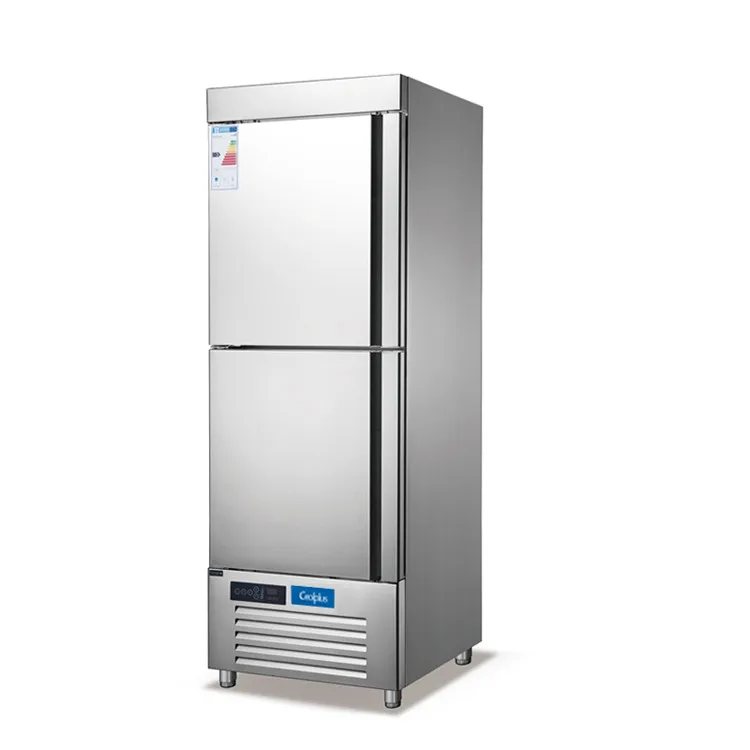 Commercial 2 Solid Door Refrigerated Cabinets Stainless Steel Vertical Chiller Snack Upright Freezer