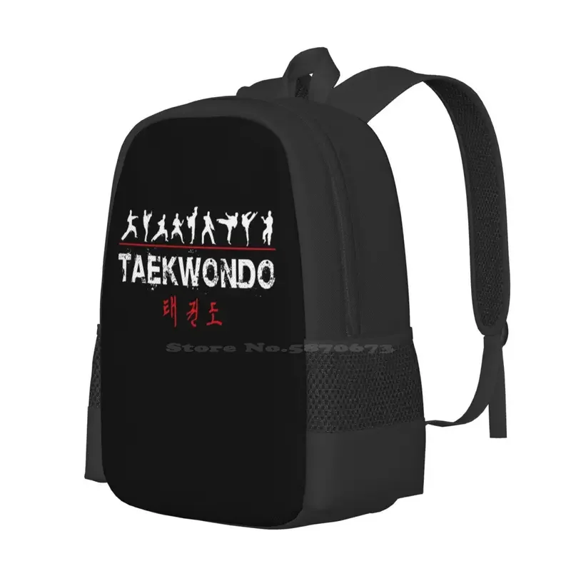 Taekwondo Text And Fighters White Hot Sale Schoolbag Backpack Fashion Bags Taekwondo Warrior Korean Martial Arts Kicking