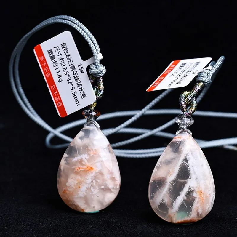 Natural Pink White Snowflake Ghost Crystal Moon Palace Pendant Visionary Water Drop Necklace Meaning Unique One Item One Picture