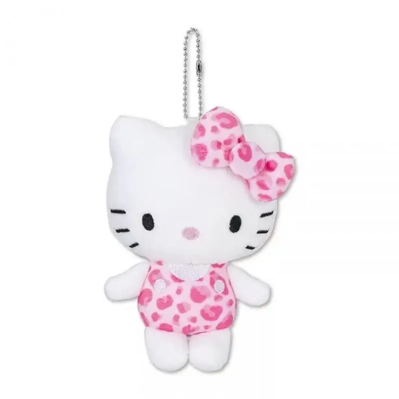 Sanrio-Llavero de Hello Kitty para niña, juguetes de peluche con patrón de leopardo de dibujos animados, regalo de corazón, mochila, accesorios colgantes, Kawaii, japonés