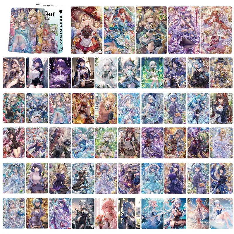 Imagem -04 - Genshin Impact Photocard Paracartões Impressos hd Cartão Lomo Coleção Anime Laser Glitter Xiao Kaedehara Kazuha Hutao 55 Peças por Conjunto Fãs