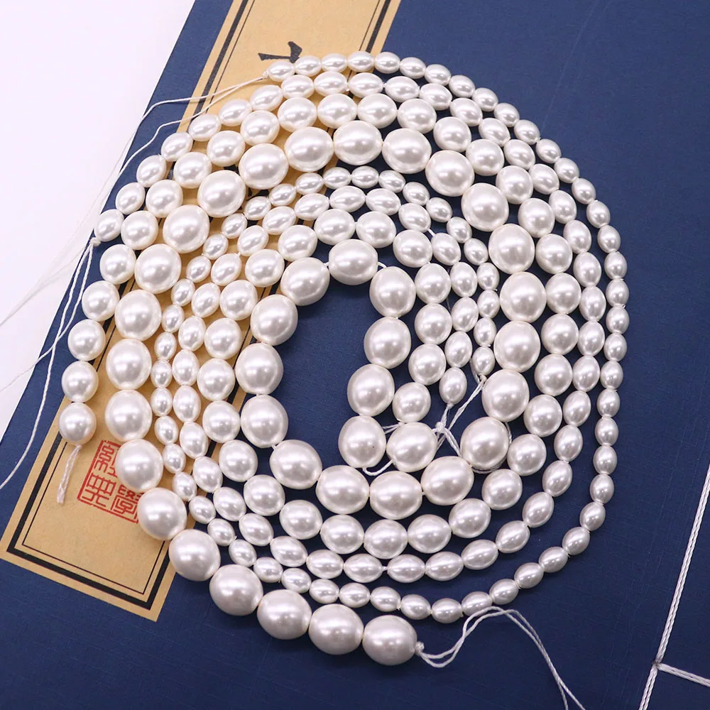 

Classic Egg-shaped White Glass Imitation Pearl Straight-Hole Loose Beads For Handcrafting Elegant Women's Necklace Bracelet Gift