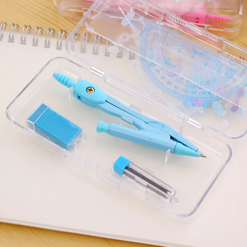 2Sets Classic Simple Compass Ruler Primary School Students Learning Stationery Drawing Measurement 7-piece Set Compass Wholesale