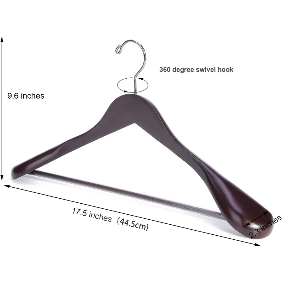 Perchas de madera de caoba de lujo para trajes, paquete de 6 perchas de madera para abrigos, chaqueta, prendas de vestir exteriores, perchas para camisas, acabado brillante con hombro extra ancho