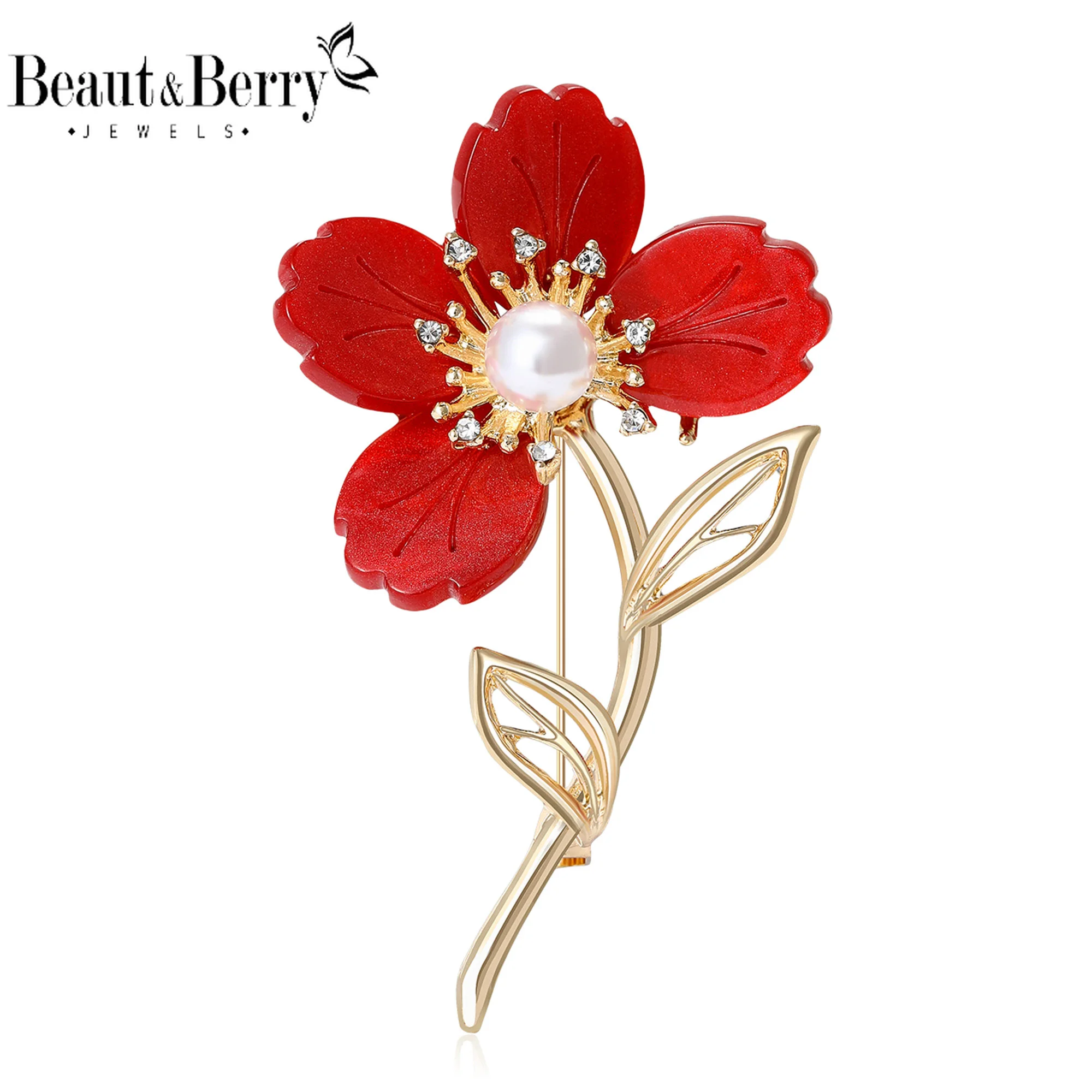 

Beaut&Berry Fashion Resin Flower Brooches for Women Unisex Rhinestone Plant Pins Casual Party Accessories Luxury Gifts Friends