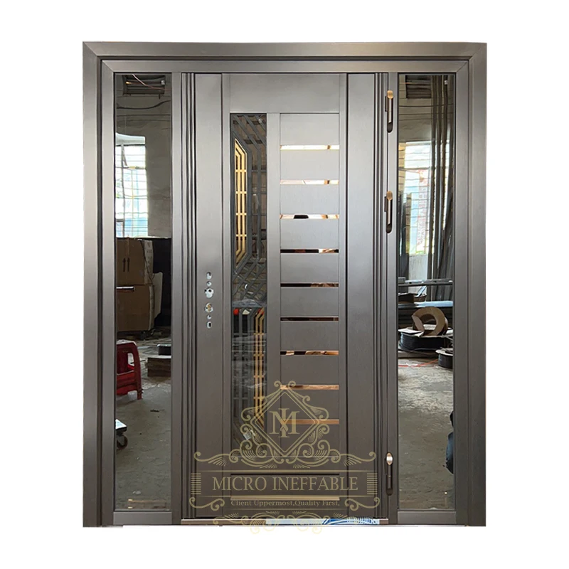 Porte in acciaio dimensioni personalizzate ingresso lussuoso design reale sicurezza esterna in acciaio metallico di alta qualità