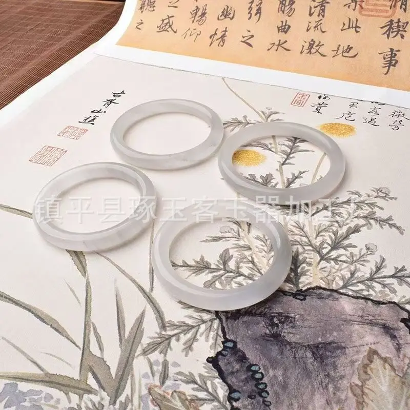 سوار من اليشم والحجر الطبيعي النقي باللون الأخضر الجليدي، لوحة حبر بدون لون، ظلال ثلج Danqing باللون الرمادي، هدية مثالية للنساء #2