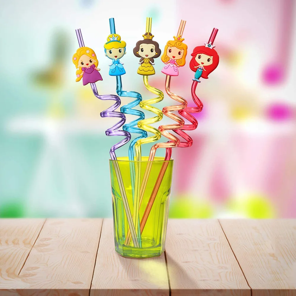 6/12pc Reusable Princess Straws For Kids Birthday Party Disney Princess Plastic Straws Baby Shower Supplies Girls Party Favors