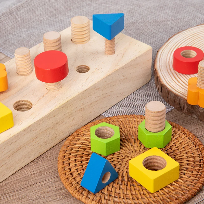 Wooden Nut Bolts Building Blocks Color Shape Sorter Toys Kids Montessori Matching Game Education Sensory Toys Fine Motor Skills