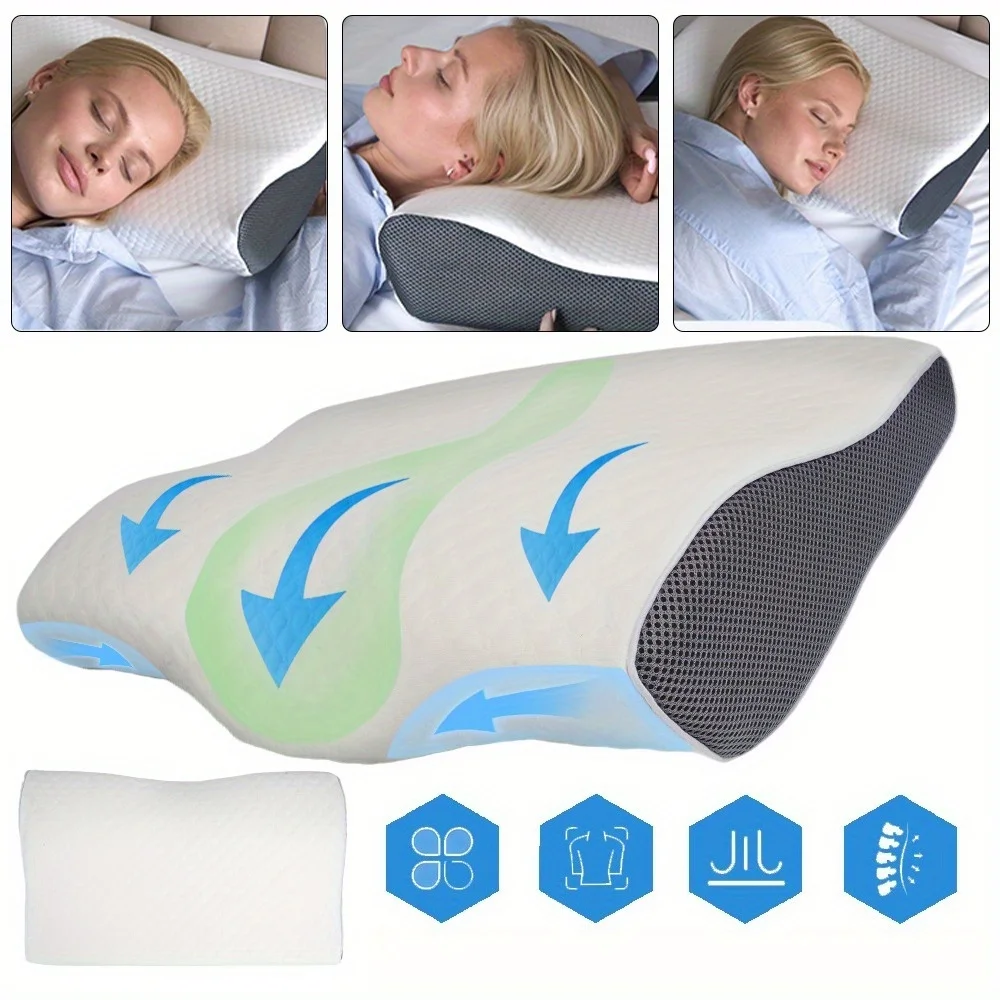 Almohada Cervical, Almohada de Espuma Viscoelástica para Alivio del Dolor y Soporte del Cuello con Funda Lavable, Almohada para Dormir de Lado, Boca Arriba y Boca Abajo
