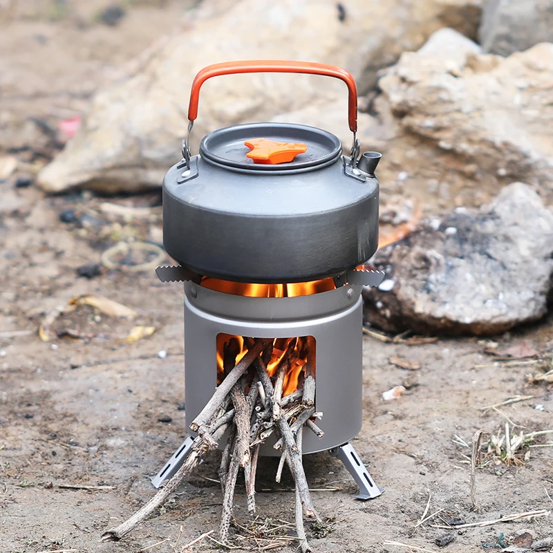 Outdoor Camping Titanium Wood Stove With Foldable Stands Tripods Portable Ultralight Camping Stove