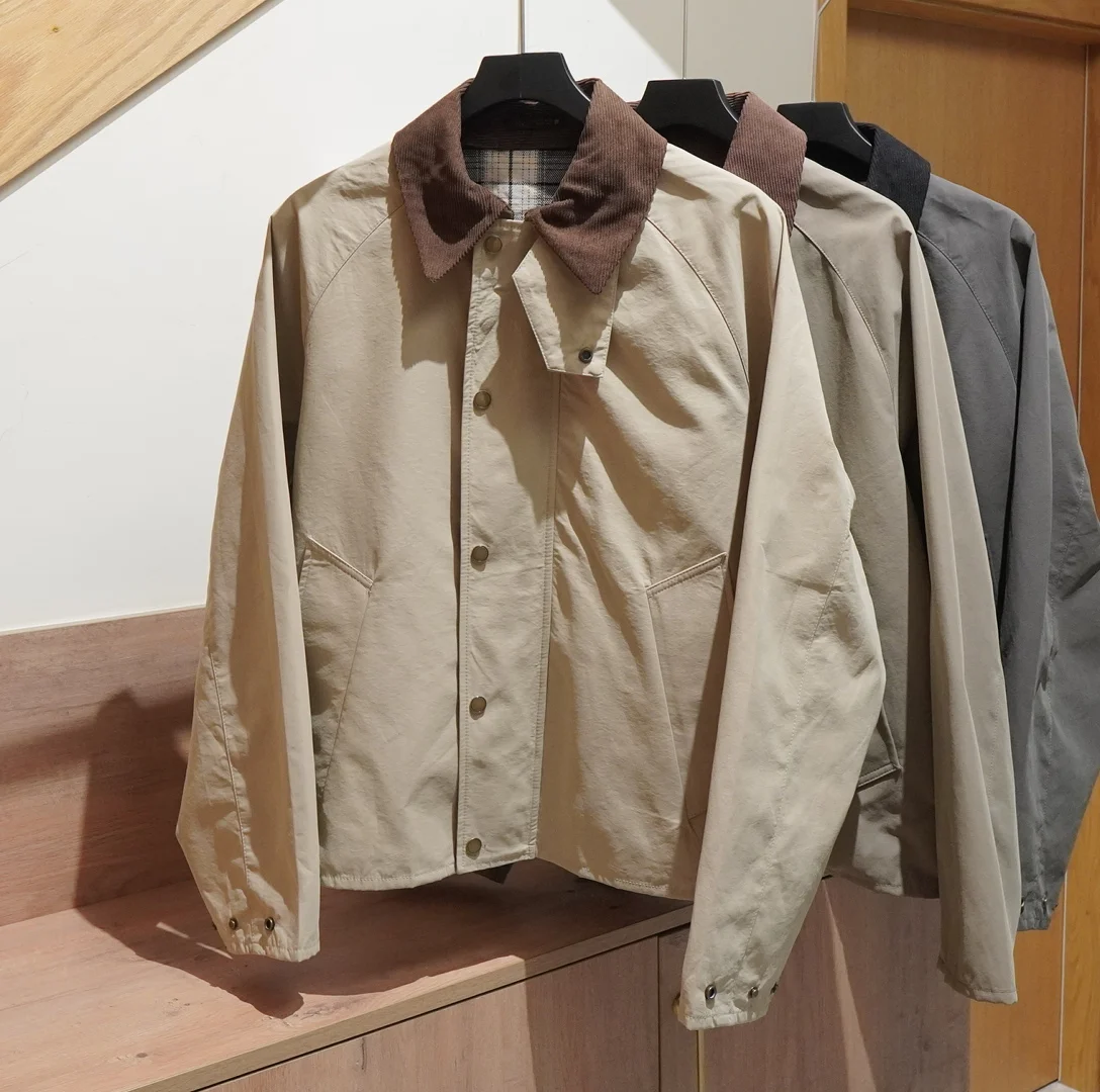 

European and American Fashion Men's Clothing with Contrasting Collar, Retro Short Jacket, Outerwear