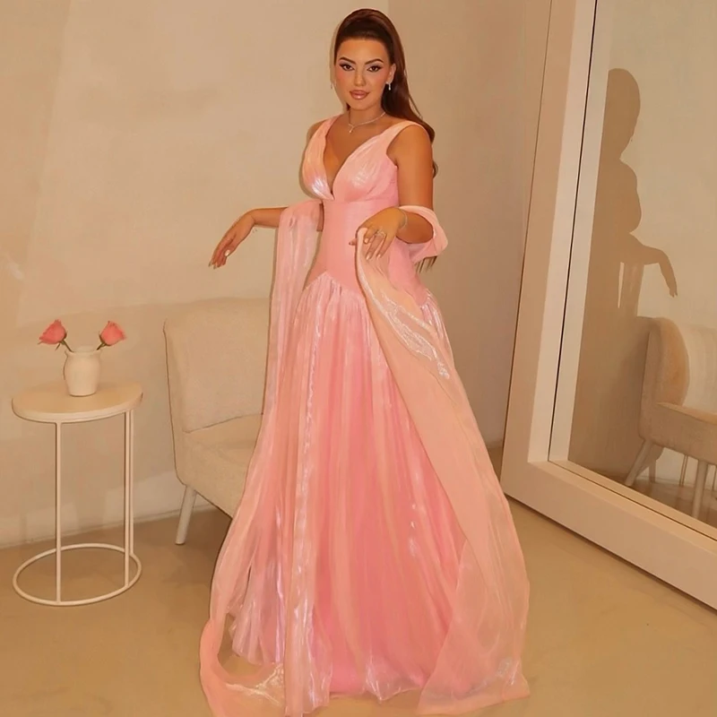 

Thinyfull 2026 A-Line Prom Evening Dresses Saudi Arabia Sleeveless V-Neck Party Dress Shiny Maxi Cocktail Prom Gowns Customized